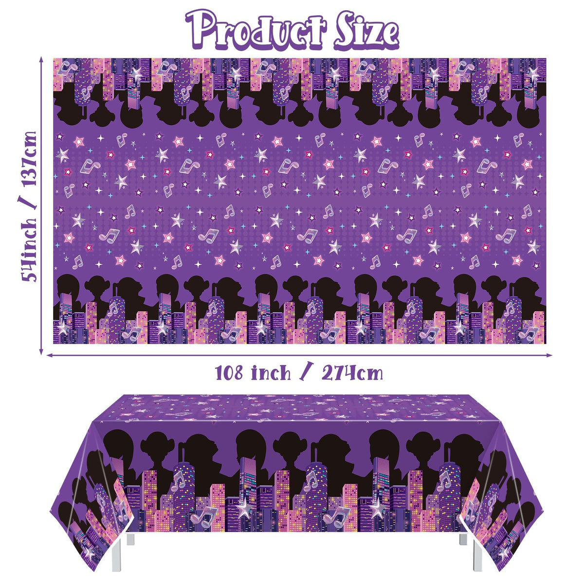 Feuid Gniea Korean Pop Singer Table Cloths - 3 Korean Idol Singer Musical Table Cover Disposable Plastic Waterproof Tablecloths Purple Cartoon Party Supplies for Boys Girls Fans Concert Birthday Party