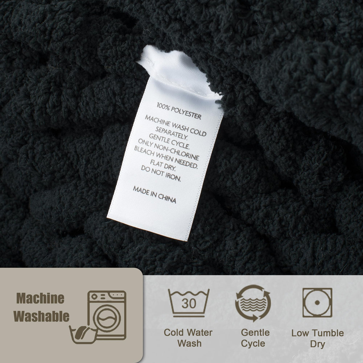 LONG CREATE Chunky Knit Throw Blanket Bundle Chenille Throw Blanket， 50"X 60" Black