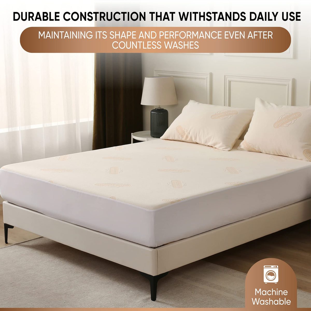 Waterproof Organic Mattress Protector Twin Size – Premium Soft Organic Cotton Surface Mattress Cover – Noiseless & Breathable 250 GSM Mattress Pad – Deep Pocket Fitted Design