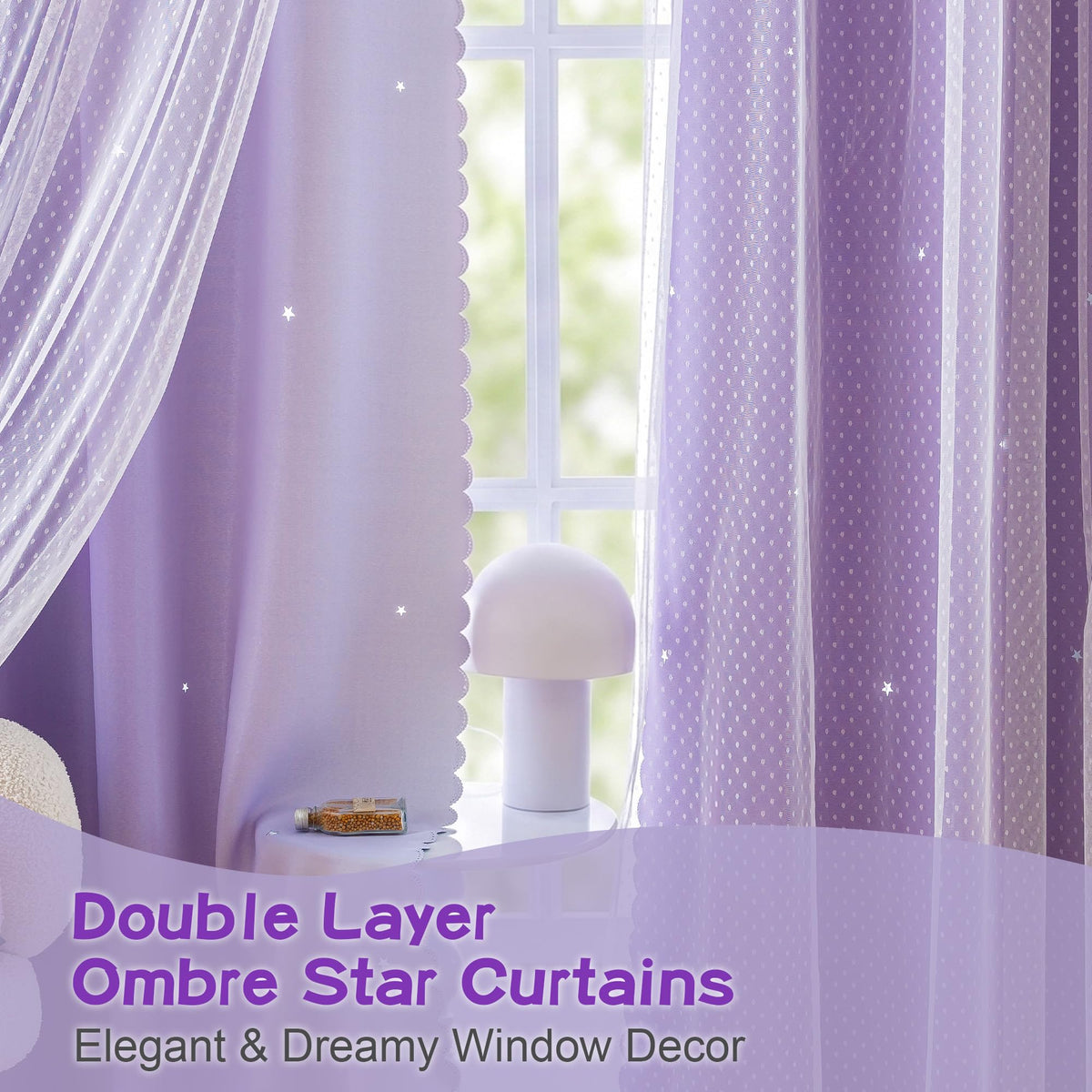 MYSKY HOME Kids Lilac Curtains for Girls Bedroom Decor 63 Inches Long Ombre for Kids Room Nursery, Thermal Insulated Blackout Star Cut Out Curtain Grommet Drapes, W52 x L63 Inches, 2 Panels