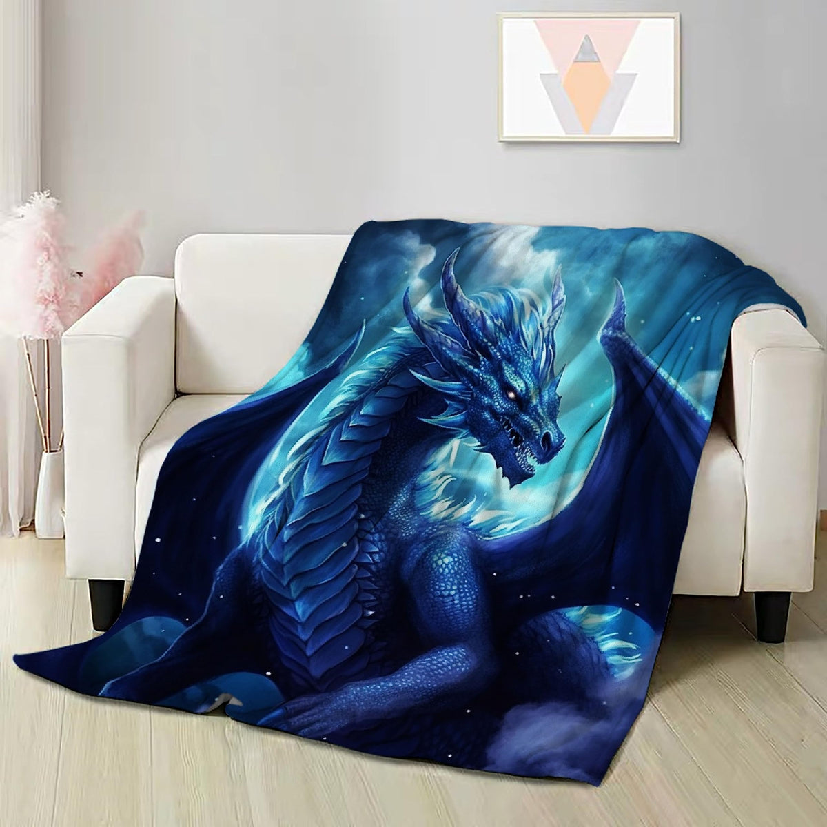 Blue Dragon Throw Blanket for Kids Dragons Lovers Boys Girls Under 15 Adults Woman Men - Flannel Fuzzy Soft Dragon Print Merchandise Lap Blanket Sheets Gifts - 50"X40" Decor for Living Room Sofa Couch