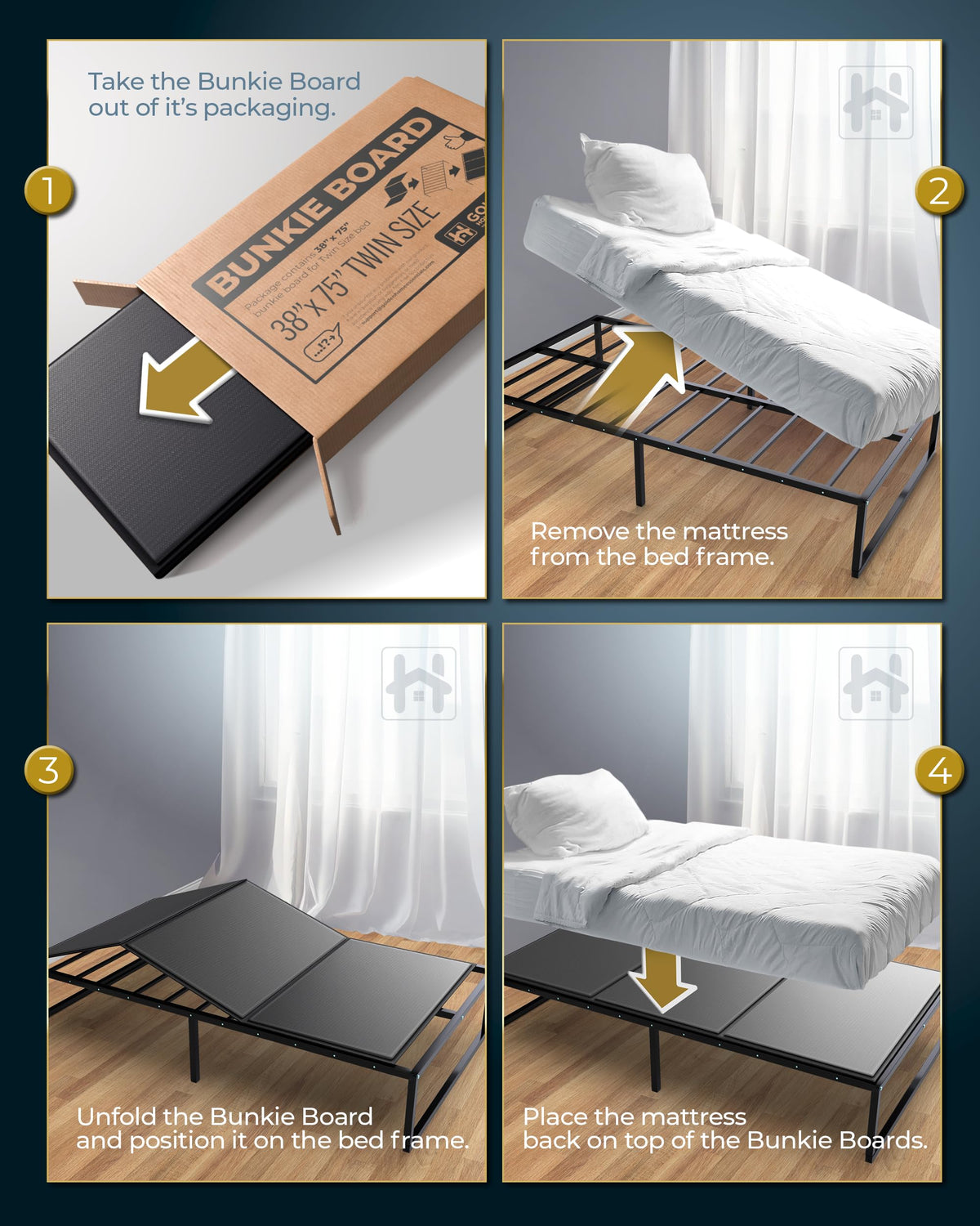 Golden Home Essentials Premium 10mm Twin Size Bunkie Board (38" x 75") – Slim Low-Profile Mattress Support – Quiet, Moisture-Resistant, Lightweight Bed Board for Platform & Slatted Frames