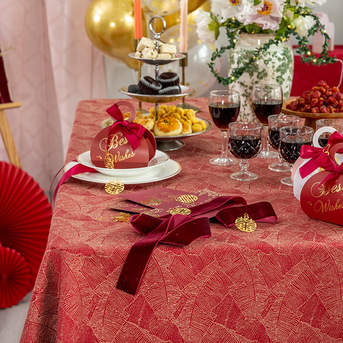 GLORY SEASON Festivel Tablecloth Classic Red and Golden Jacquard Fabric Table Cover Farmhouse Decoration 55x86 Inches Rectangle/Oblong for Party/Banquet/Kitchen Dining