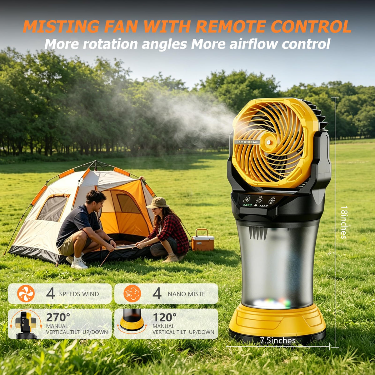 30000mAh Portable Misting Fan, Rechargeable Battery Operated Outdoor Misting Fan with 2L Bucket, 4 Speeds Spray Personal Cooling Fan with RGB Light 120° Auto Oscillating for Patio Camping Beach Garage