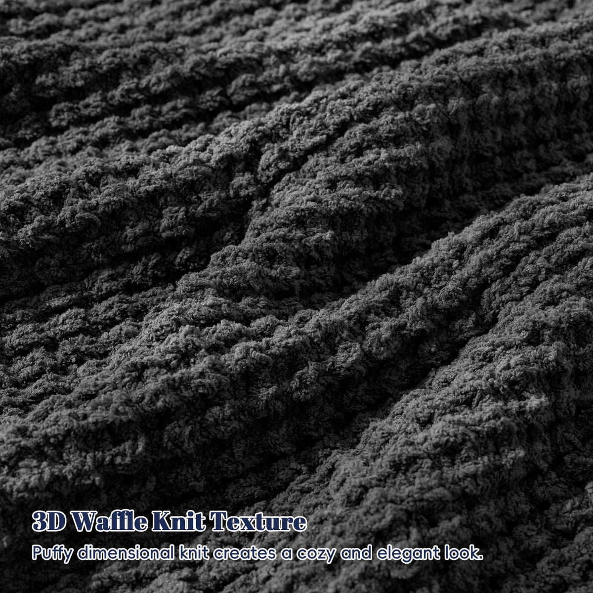 PHF Chenille Waffle Knit Throw Blanket- Plush Warm & Cozy 50" x 60" Ultra Soft Blanket- Chunky Fluffy Waffle Throws for Couch Bed Sofa - Charcoal Grey