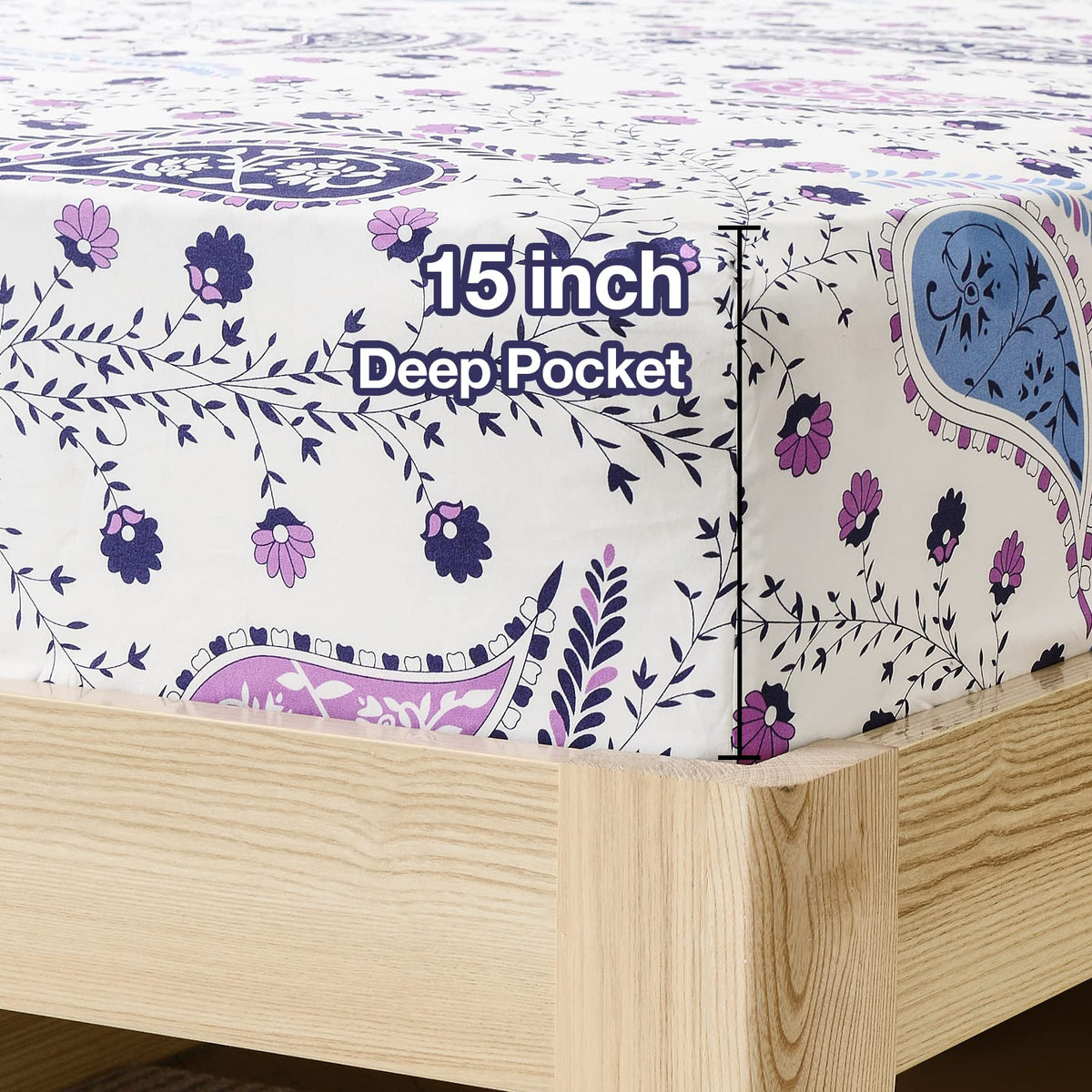 JSD 6 Piece Paisley Printed Sheet Set King Size, Soft Purple Pattern Microfiber Bed Sheets Deep Pocket