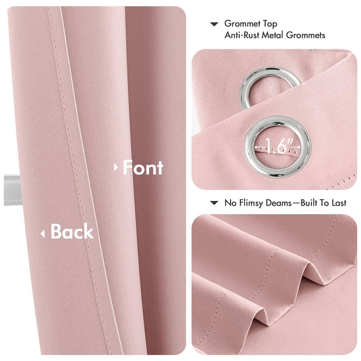 MIULEE Blackout Curtains for Bedroom Living Room 2 Panels, Thermal Insulated Room Darkening Drapes Grommet Noise Reducing Light Blocking Window Treatments 63 Inches Long 40x63 Inch Pink