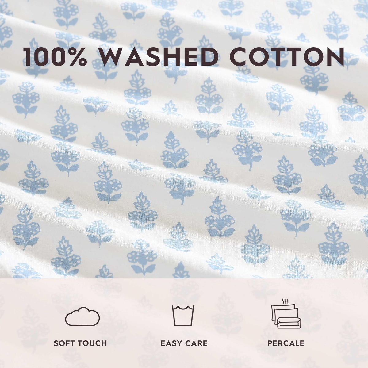 Laura Ashley - Twin Size Sheet Set, 100% Cotton Percale Bedding with Matching Pillowcase, Fully Elastic Fitted Sheet, Deep Pocket, Floral Room Decor (Francesca Blue)