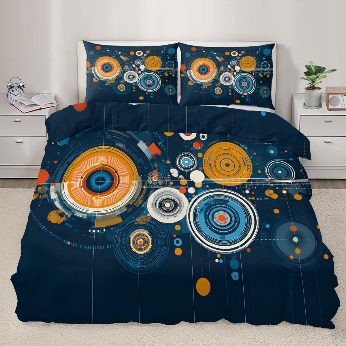 ZAOMIR Modern Abstract Circle Duvet Cover Queen Size, Colourful Disc Bedding Set 3 Piece, Hippie Hip Hop Patterned Comforter Cover with Zipper Soft Microfiber, 2 Pillowcases