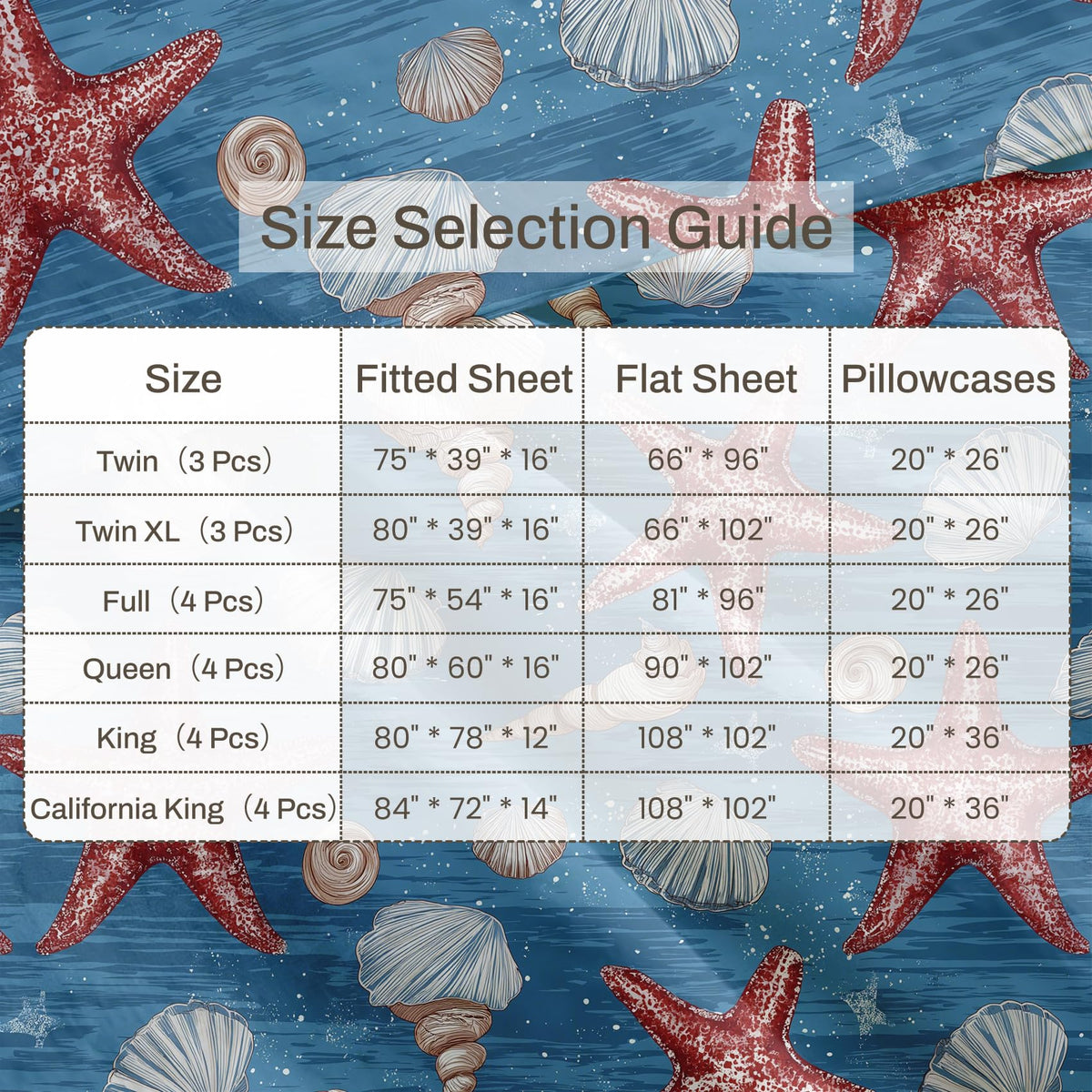 Starfish Queen Sheet Set Seashell Flat Fitted Sheet Sets