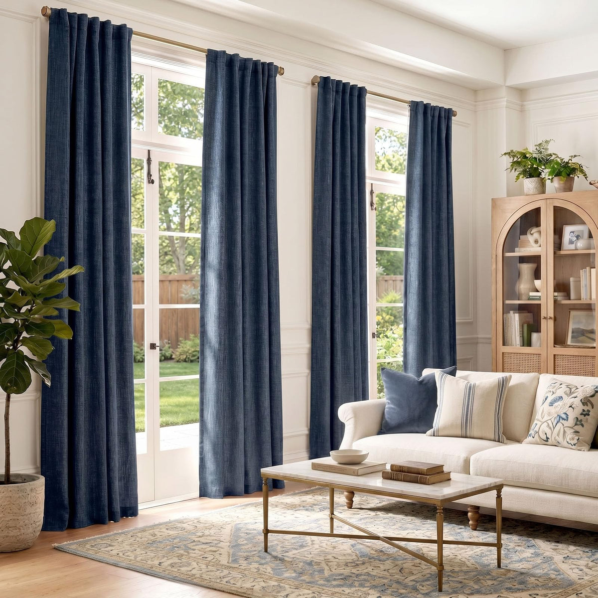 jinchan Burlap Look Curtains Blackout Curtains for Bedroom Lined Linen Textured Curtain for Living Room 84 Inches Long French Country Farmhouse Window Curtains 2 Panels Blue Curtains