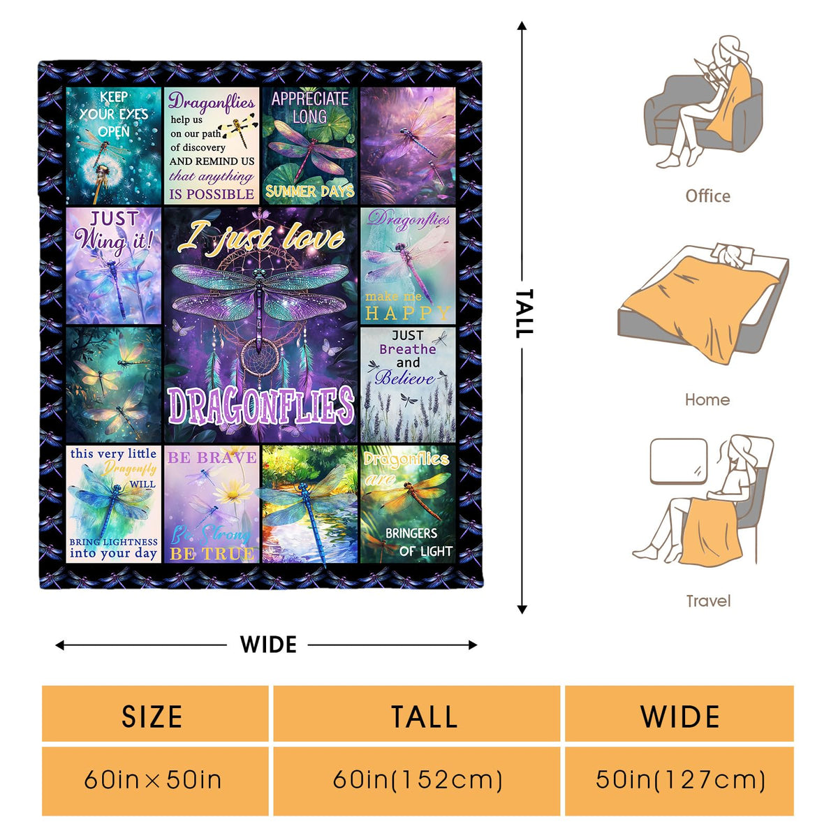 Hohoto Dragonfly Blanket Dream Catcher Gifts for Adults Women Girls Wife Mom Sisters Birthday Christmas Halloween Easter Mother's Day Presents Mom Wife Girlfriend Throw Blanket 50"x60"