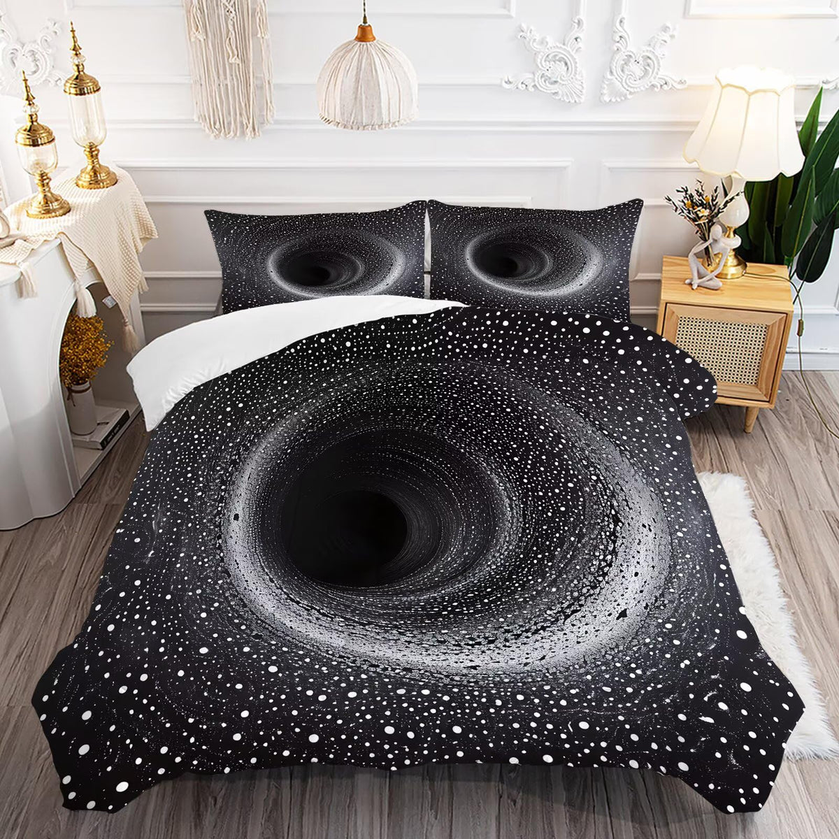 DJNEAR Black and White Illusion Comforter Set Full Size 3D Black Hole Bedding Sets for Kids Boys Girls Teens Adults Bedroom Space Abstract Art Quilt 1 Comforter 2 Pillowcases