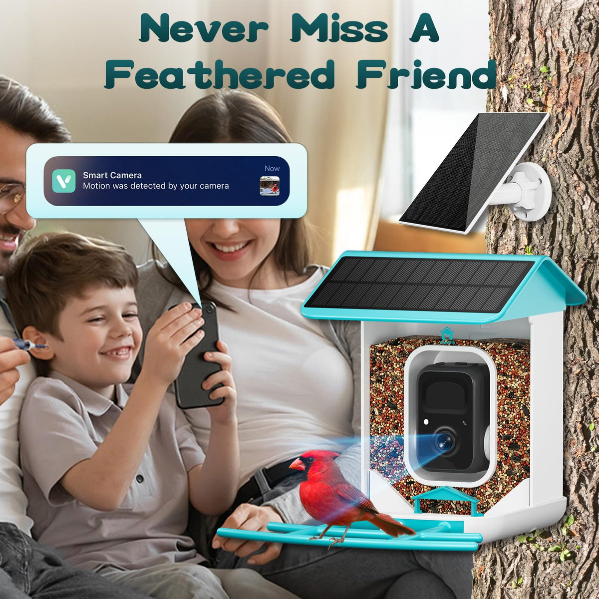 BROAIMX Smart Bird Feeder with Camera-AI Identify 11,000+ Species, 2K HD Auto Capture Birds Video & 64G TF Card, Solar-Powered Wireless Outdoor Design, Birdhouse with Built-in Two-Way Microphone
