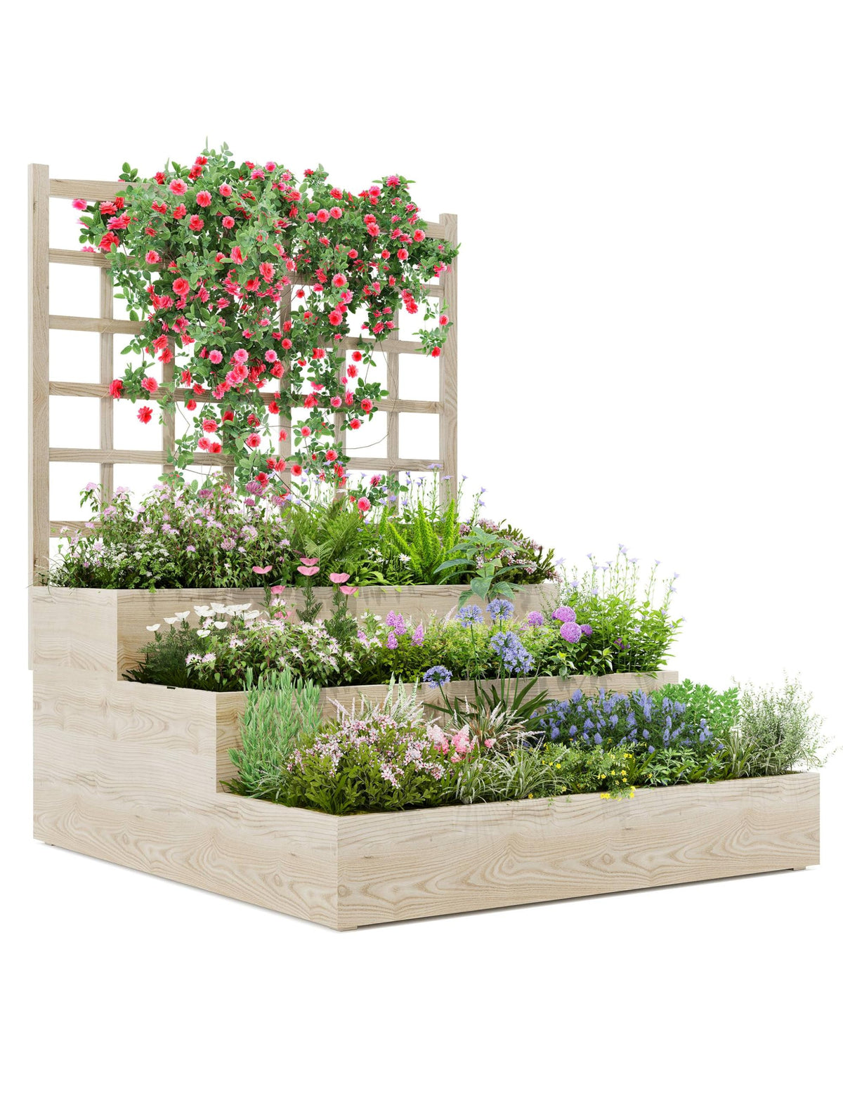 Hipicute Vertical Wooden Garden Planter with Trellis – 3-Tier Raised Bed for Climbing Vines, Fruits, Vegetables & Herbs – Open-Base Design for Better Drainage – Perfect for Patio, Deck, or Backyard