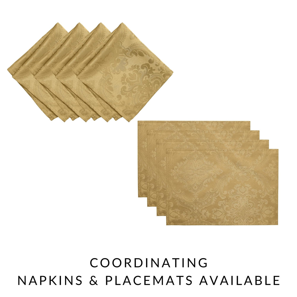 Threadmade Caiden Elegance Damask Tablecloth, Gold - 52" W x 52" L Square