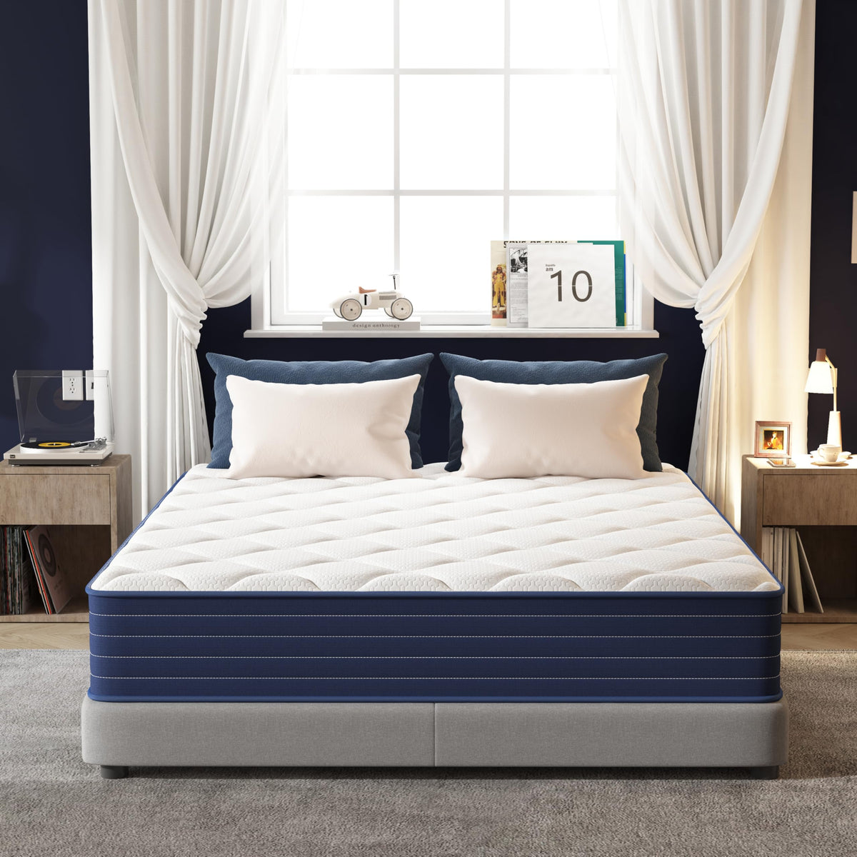 MOLPHIT Twin Mattress,12 Inch Twin Size Mattrress with 7-Zone Hybrid Twin Bed Mattresses,Pocket Sprung with Medium Firm for Body Support & Pressure Relief - 75 * 39in