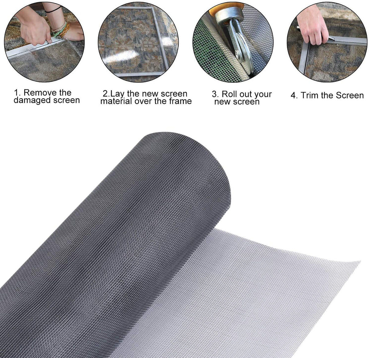 Fiberglass Window Screen Roll 84" x 100' Continuous Roll UV Protection Install and Repair Door and Window Screen(84" x 100', Black)