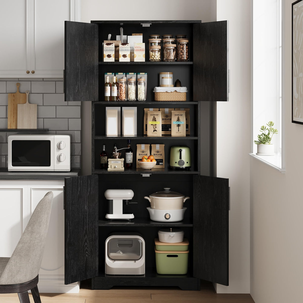 GarveeHome 72'' Tall Kitchen Pantry Cabinet, Freestanding Storage Cabinet with Doors and Shelves, Wooden Food Pantry Farmhouse Cupboard Buffet for Kitchen Dining Living Room, Black