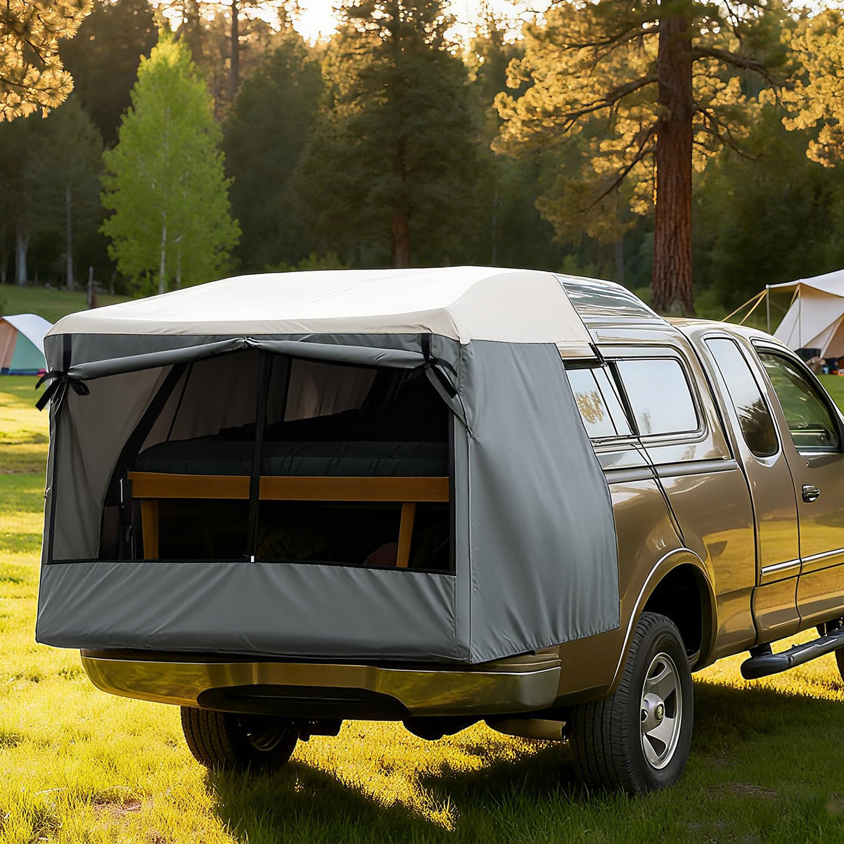 Full-Size Truck Bed Tent,Outdoor 600D Waterproof Truck Tent Compatible with Fits Ford F-150,Chevy Silverado,Toyota Tundra,Tacoma (2005+),Tailgates 58" Designed for Full-Size Trucks with Caps