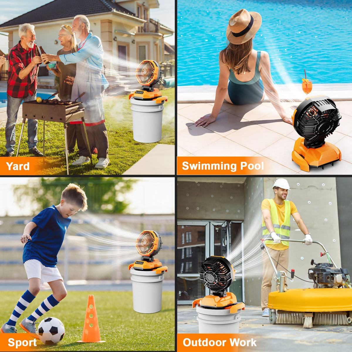 Portable Misting Fan, 30000mAh Rechargeable Battery Powered Oscillating Cooling Fan, Outdoor Fans for Camping, Patio, Adjustable Base for 10-13in Water Tank(No Bucket Included)