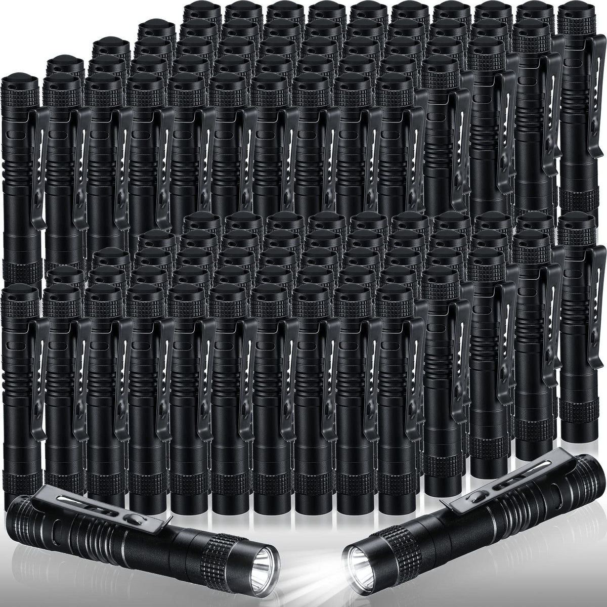 Zhengmy 100 Pcs Pocket Flashlight - Father's Day Gifts LED Compact Flashlight Bulk Mini EDC Pen Light with Removable Clip for Home, Outdoor, Camping, Emergency, Battery Not Included