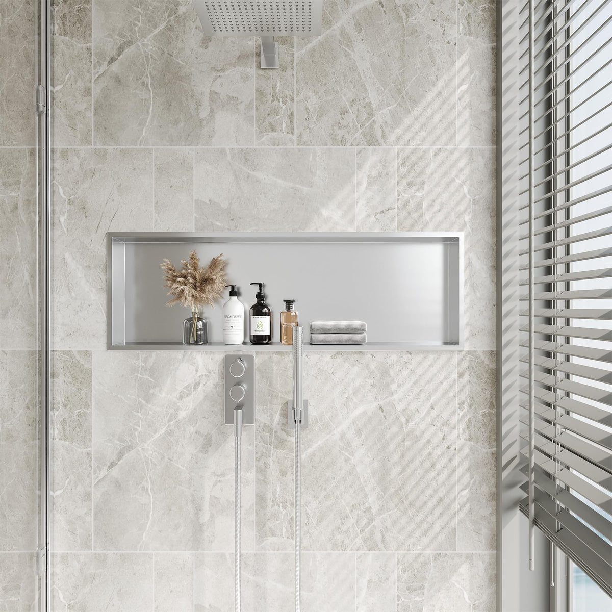 Neodrain Shower Niche, Insert Bathroom Storage Shower Shelf, Stainless Steel Recessed Wall Niche No Tiled Recessed Cabinet Waterproof for Shower Storage(Brushed,36"x12")