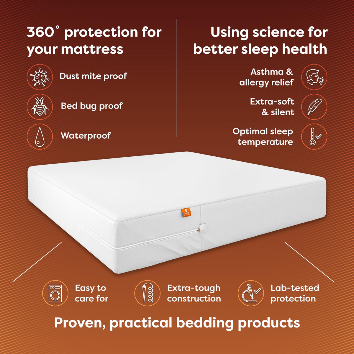 HOSPITOLOGY PRODUCTS Zippered Mattress Encasement - Sleep Defense System - King - Waterproof - Stretchable - Ultra Low Profile 6" Depth - 78" W x 80" L