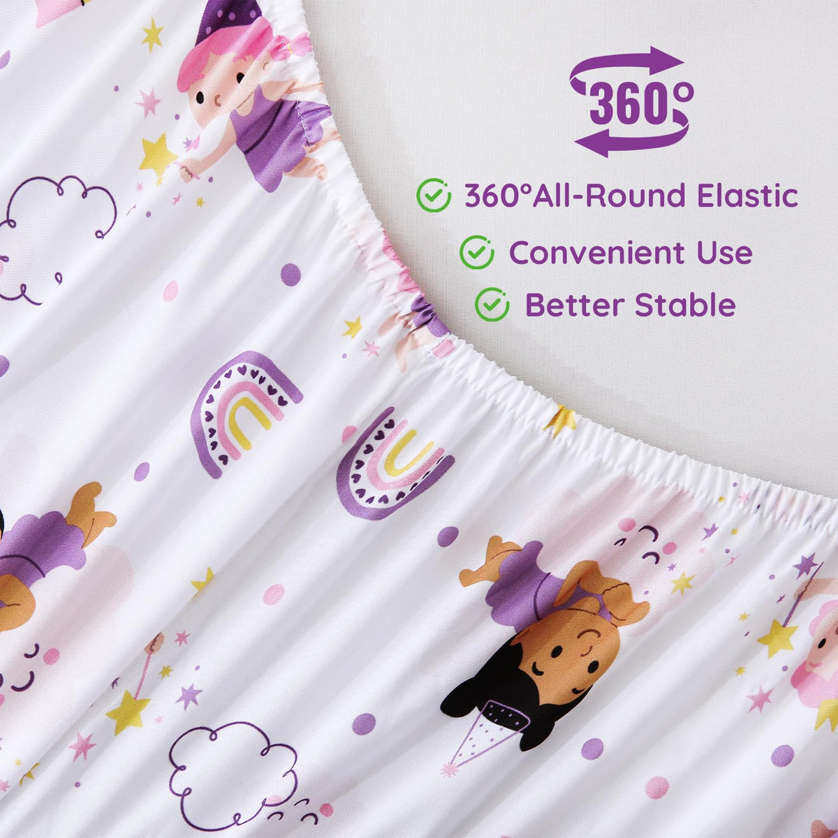 MCO Fairy Castle Kids Full Size Bed Sheets, Soft Microfiber 4 Pieces Breathable Bed Sheet Set for Boys and Girls