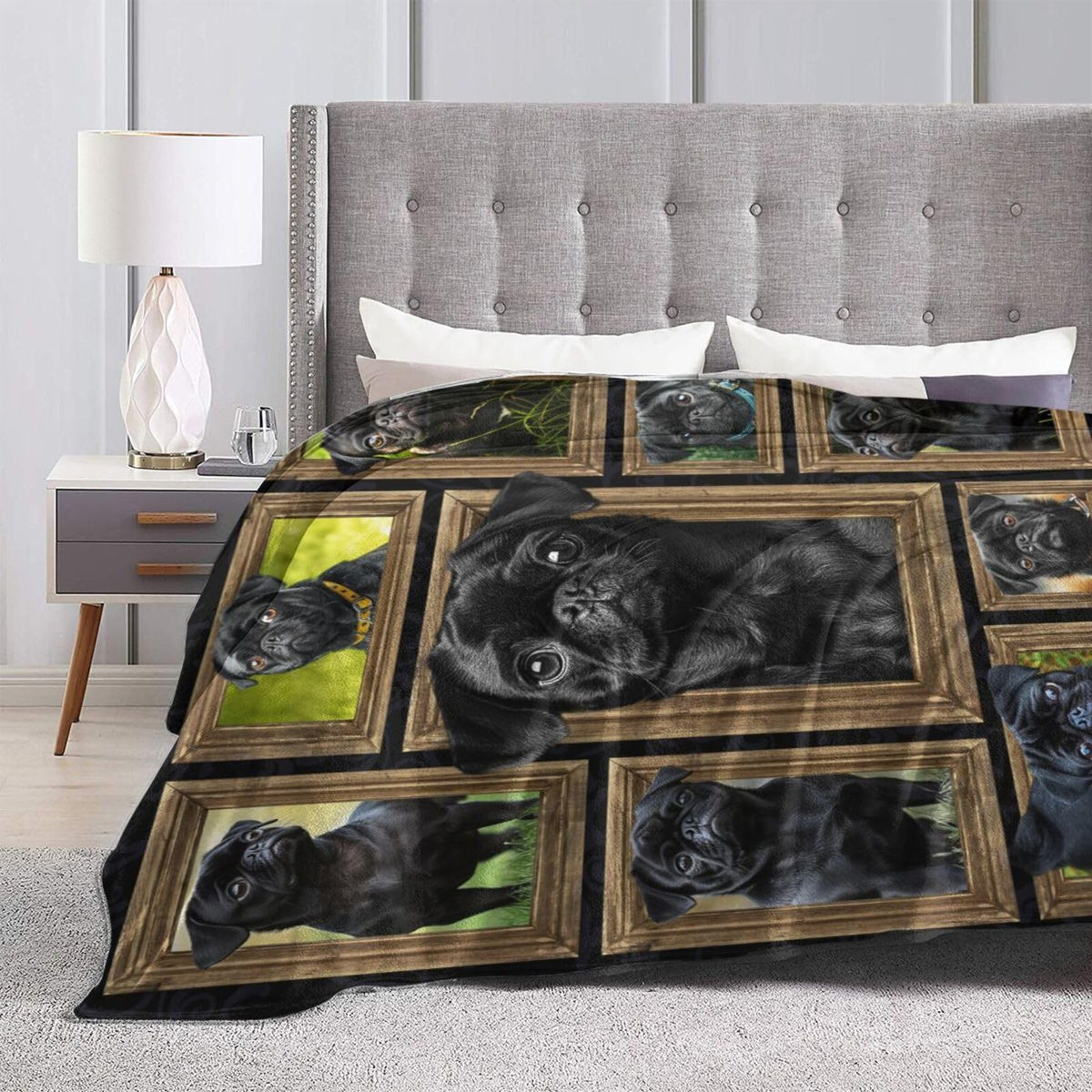 Black Pug Blanket Pug Dog Blankets Fleece Plush Flannel Super Soft Cozy Warm Lightweight Cute Pugs Dogs Decor Gifts for Boys Girls Kids Adults Men Women 40" x 50"