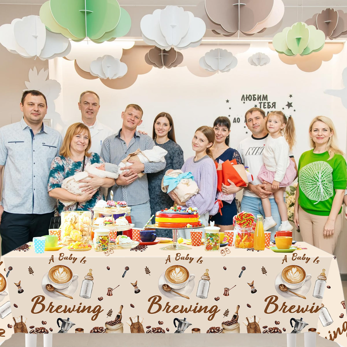 Lianxuia 3Pcs Coffee Baby Shower Plastic Tablecloth, 54 x 108 Inch A Baby is Brewing Table Cover, Disposable Coffee Themed Party Table Cloth for Gender Reveal, Baby Shower Decorations