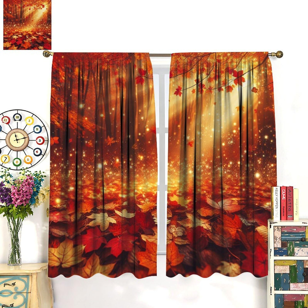 Nanacur Autumn Leaf Maple Leaves Curtains, Fall Plants Nature Scenery Rod Pocket Window Treatments for Farmhouse Bedroom Living Kitchen Cafe Drapes 41" W X 45" L (No Blackout)