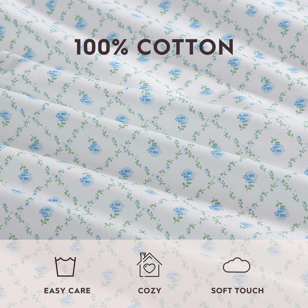 Laura Ashley - Sheet Set, Breathable Percale Cotton Bedding, 200 Thread Count, Deep Pocket, Chic Home Decor (Kate Blue, King)