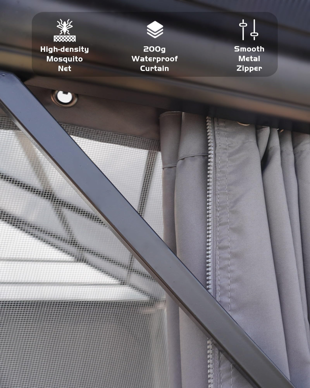PeakPursuit All-Weather Hardtop Gazebo 12'x20' – Double Polycarbonate Roof, Durable Aluminum Alloy Frame, Netting & Curtains, Permanent Outdoor Pavilion for Patio, Deck, Backyard, Lawn, Garden, Gray