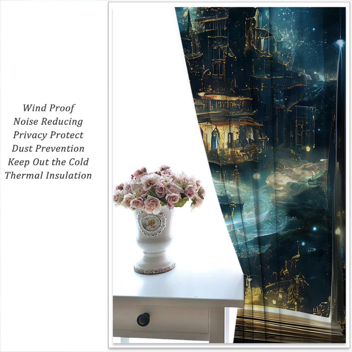 LHROOMJK Magic Book Blackout Curtains for Boys Girl Bedroom Decor,Psychedelic Castle Medieval Building Thermal Insulated Rod Pocket Drapes Darkening Window Curtain for Living Room Home 55x63 inch