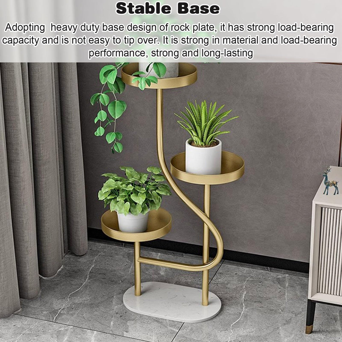 YEDECOR 3-Tier Corner Plant Stand Tall Marble Base Plant Pot Tray Display Stand Holder Indoor Outdoor Metal Flower Rack Ladder Shelf for Home Office Garden Patio Balcony Decor,Black
