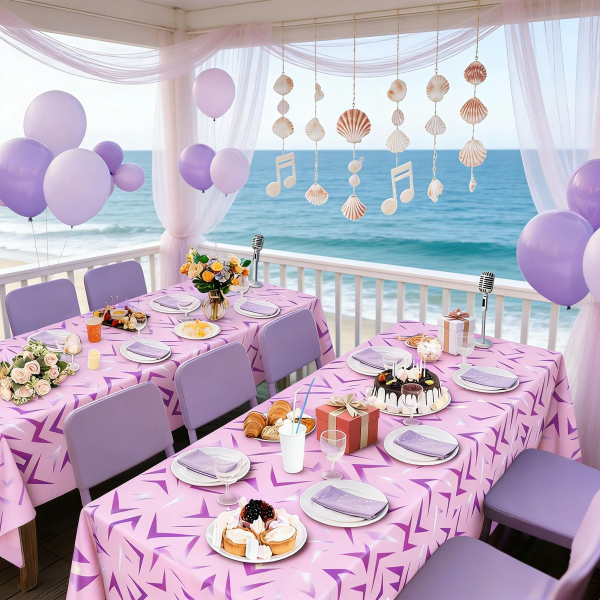 2Pcs Kpop Birthday Decorations Tablecloths, 54 x 108 inches, Purple Lightning Pattern Disposable Plastic Tablecloths for Demon Hunter Theme Party Halloween Birthday Bachelor Party Supplies(Pink)