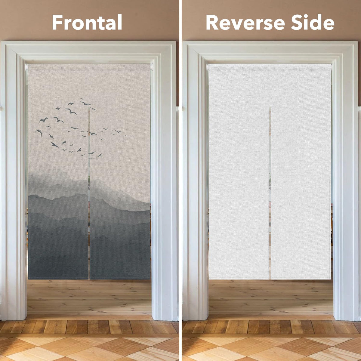 Leowefowa Jappanese Noren Doorway Curtain Traditional Chinese Ink Painting Mountain Japanese Feng Shui Door Curtain Tapestry Window Treatment Panel Room Door Divider Kitchen Home Decor, 33.5"x 70.9"