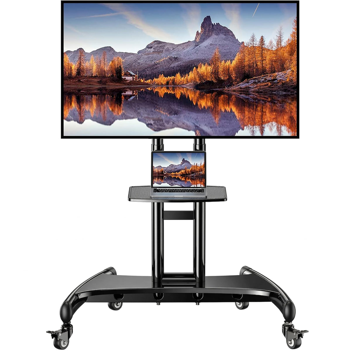 Perlegear Mobile TV Cart for 32-82 Inch Flat/Curved LED/LCD/OLED TVs Rolling TV Stand with Height Adjustable Shelf Max VESA 600x400mm up to 100lbs- Outdoor TV Stand Trolley with Wheels PGTVMC05-1