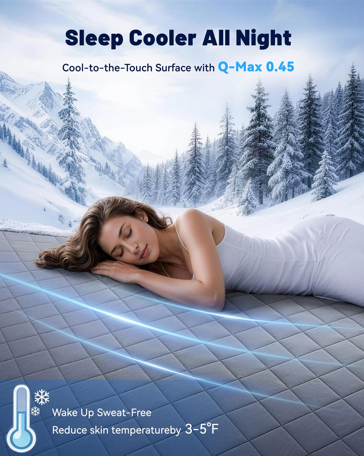 Welfibr Cooling Mattress Pad for Hot Sleepers Noiseless Mattress Protector Bed Cooling Pad 3X Breathable Mattress Topper Q-Max 0.45 Cool Touch, 3D Mesh Deep Pocket Bed Cooling Cover Grey Full