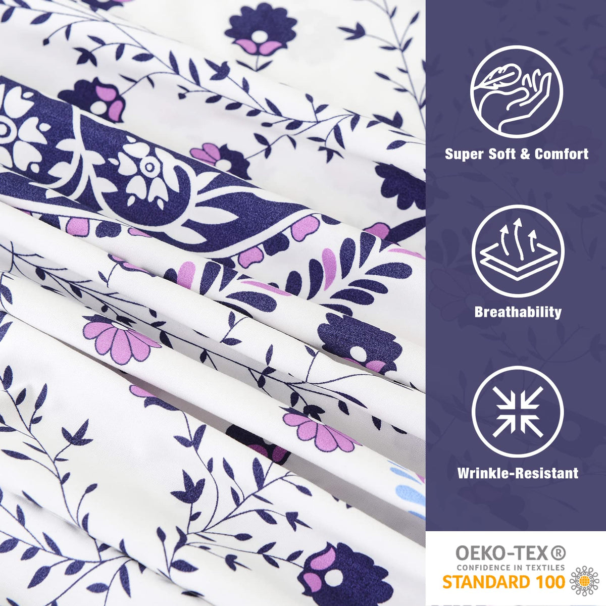 JSD 6 Piece Paisley Printed Sheet Set King Size, Soft Purple Pattern Microfiber Bed Sheets Deep Pocket