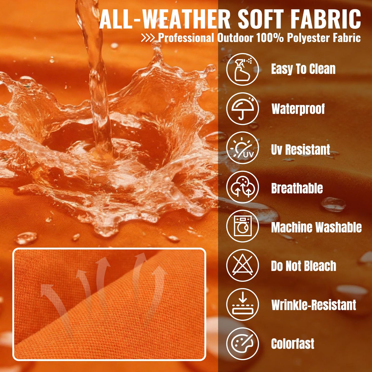 Cabubra 14pcs Outdoor Patio Furniture Cushion Covers, Waterproof & Sun-Resistant Zippered,Fit for Patio Furniture Sectional Sofas and Wicker Rocking Chairs,3 Sizes,Orange,Covers Only