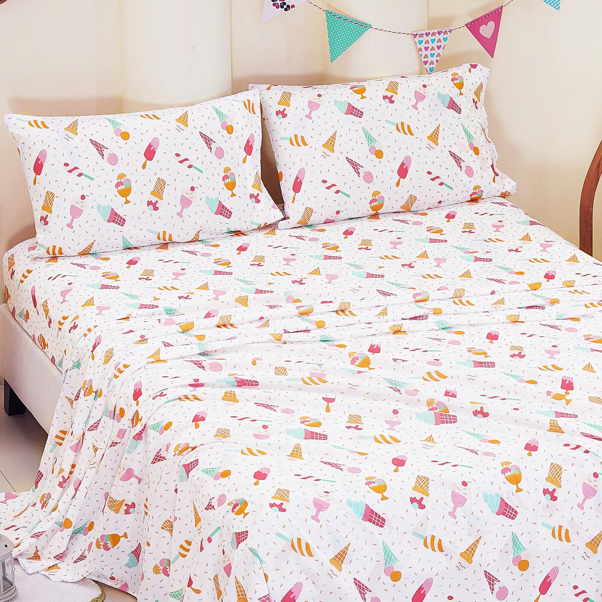 CozySmile Twin Sheet Set Kids,3 Pieces Breathable Soft Microfiber Bedsheets for Child Girls, Oeko-TEX, Anti Pilling Deep Pockets Easy Care Bed Sheets, Ice crea