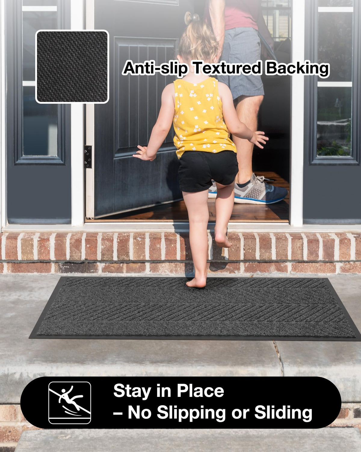 ZPAI 5′ x 7′ Heavy Duty Front Door Mat Indoor Outdoor Entrance, Large Non-Slip All Weather Commercial Floor Mat for Entryway, Low Profile Waterproof Industrial Rug for Garage (Charcoal Grey)