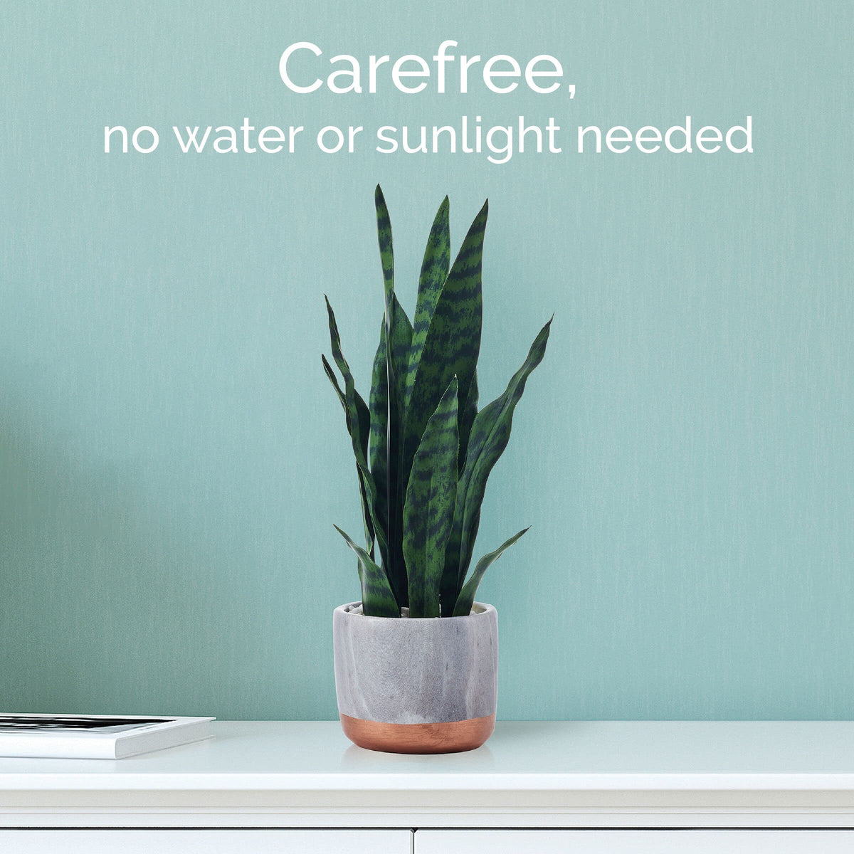 Mikasa Snake Plant in Faux Gray Marble Pot for Bathroom Farmhouse Faux Greenery Tabletop Centerpiece Mantel Office Desk Kitchen Decor, 18 inch