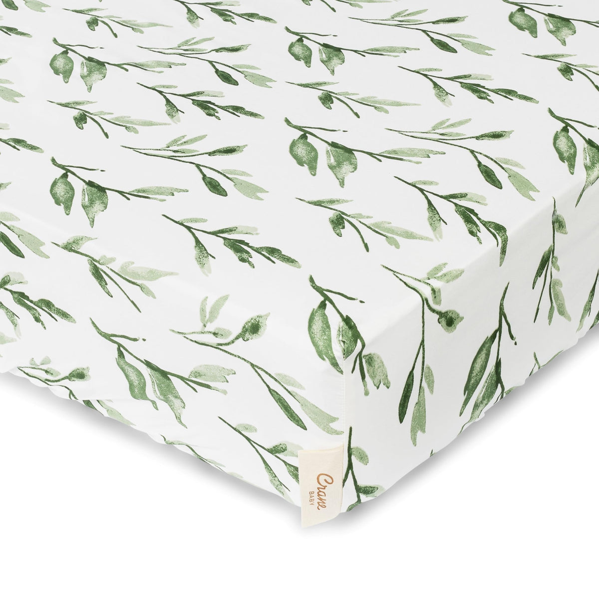Crane Baby 100% Cotton Sateen Crib Sheet, Fitted for Cribs and Toddler Beds, Baby Crib Sheets, Baby Bedding for Boys and Girls, Green Leaf