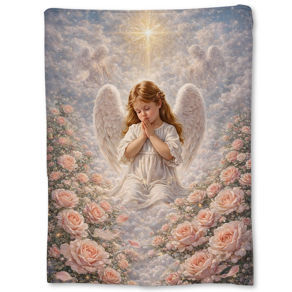 Ti Caldi Praying Angel Heavenly Sky Blanket Gifts, Spiritual Faith Art Flannel Throw Blanket for Couch, Bed, Travel & Decor, Cozy Lightweight Warm Blankets for Girls Women Christian 60×50 in