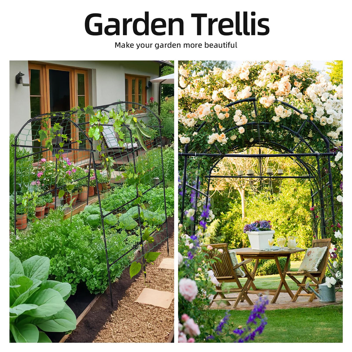 Yotoworth Garden Arch Arbor Trellis for Climbing Plants Outdoor, 7.8 ft Extra Tall Cucumber Trellis Raised Bed Climbing Vine Plant Support, Grape Vegetable Tomato Pumpkin Peas Bean, Black