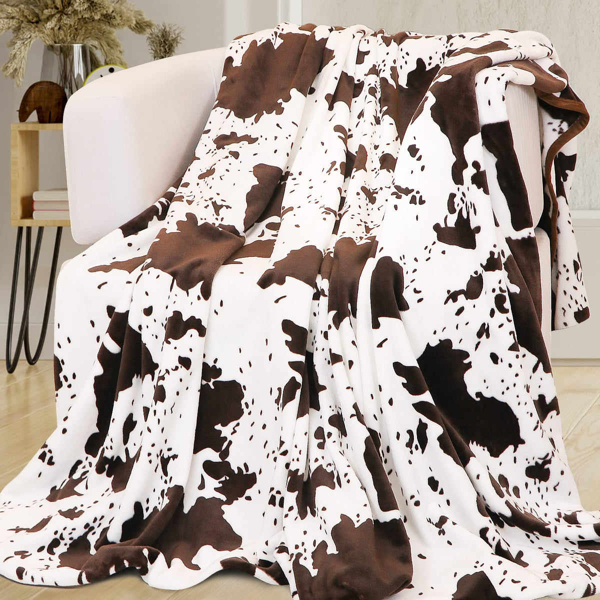 Cow Print Blanket for Couch Bed, Fuzzy Fleece Soft Blankets and Throws, Brown White Western Home Decor, All Season Cozy Birthday Gifts for Cow Lovers Women Men Girls Boys, 50x60 Inches