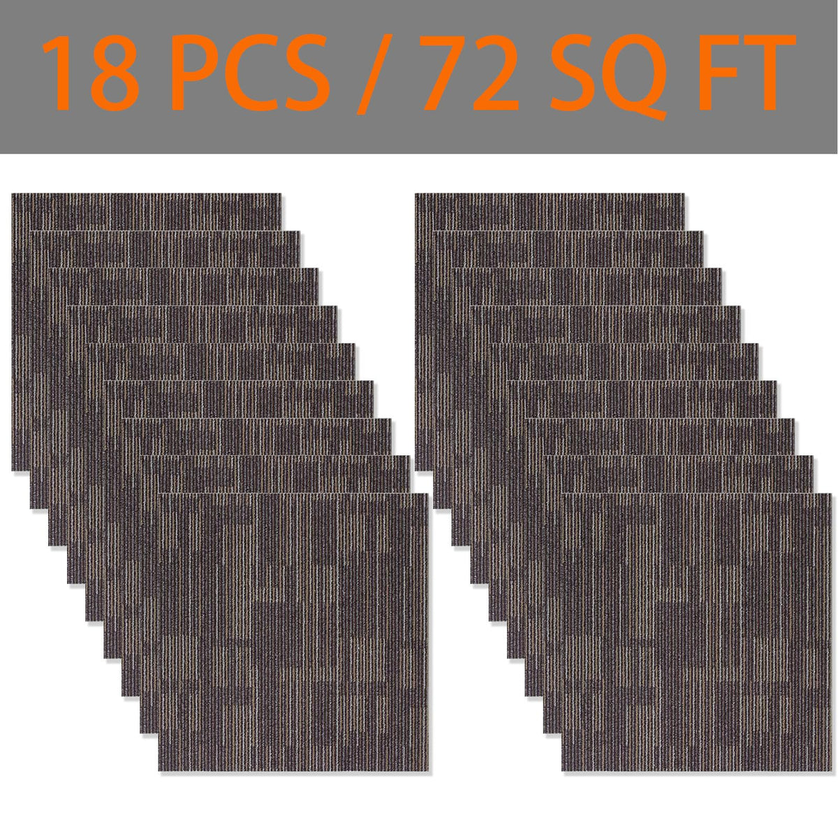 18 PCS Commercial Carpet Tiles 24"x24" (72 Sq Ft) Heavy Duty Carpet Squares with Non-Slip Backing, Modular Floor Tiles for Office, Basement, Home (Brown)